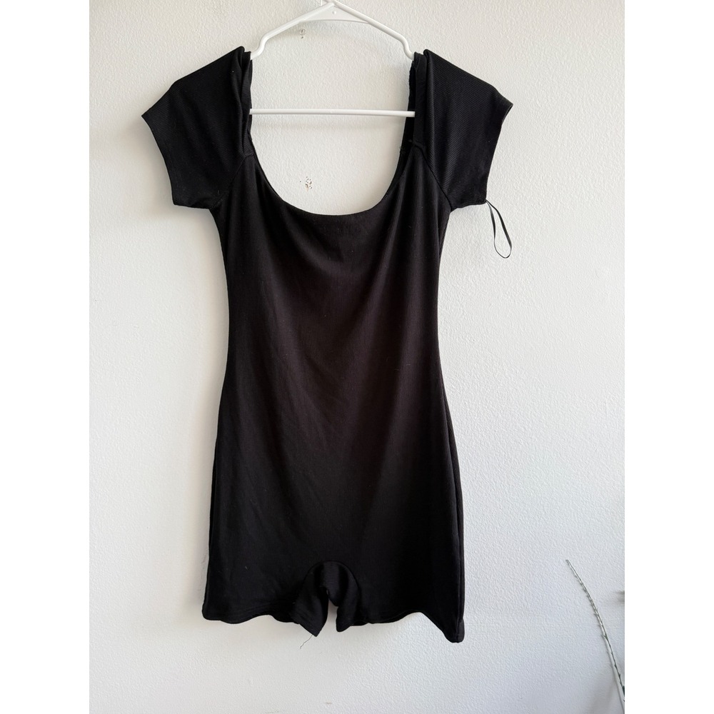 White Fox Black Ribbed Scoop Neck Short Sleeve Romper Playsuit Womens Size M